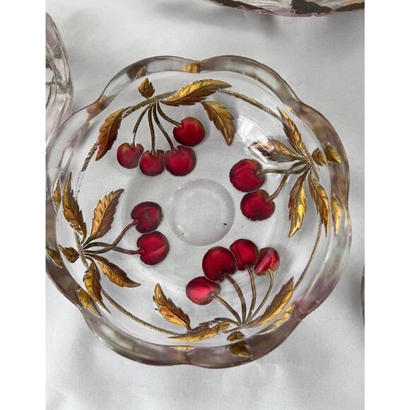 Goofus Glass Cherry Serving Bowl with 5 individual bowls - Picture 3 of 5